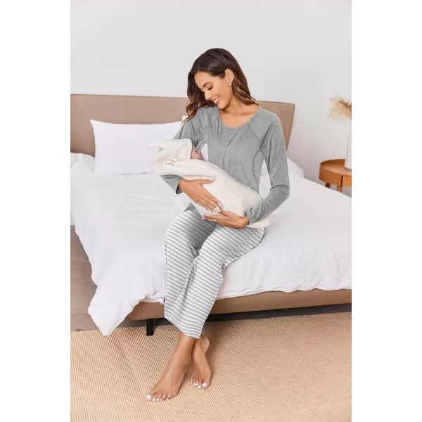 Ekouaer Maternity Pajama Sets Breastfeeding Sleepwear Double Layer Top  Bottom Pregnancy Pjs Nursing SetLight Gray Stripe