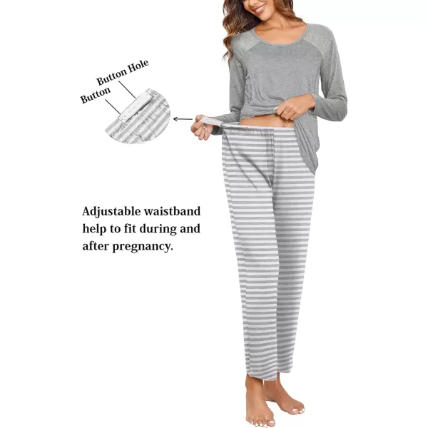 Ekouaer Maternity Pajama Sets Breastfeeding Sleepwear Double Layer Top  Bottom Pregnancy Pjs Nursing SetLight Gray Stripe