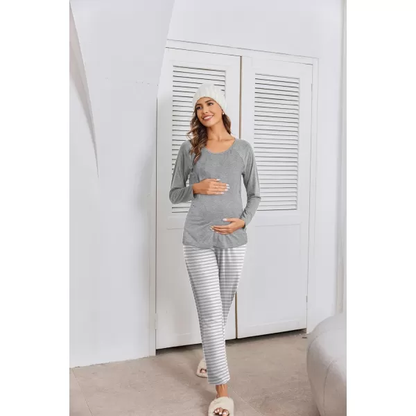 Ekouaer Maternity Pajama Sets Breastfeeding Sleepwear Double Layer Top  Bottom Pregnancy Pjs Nursing SetLight Gray Stripe