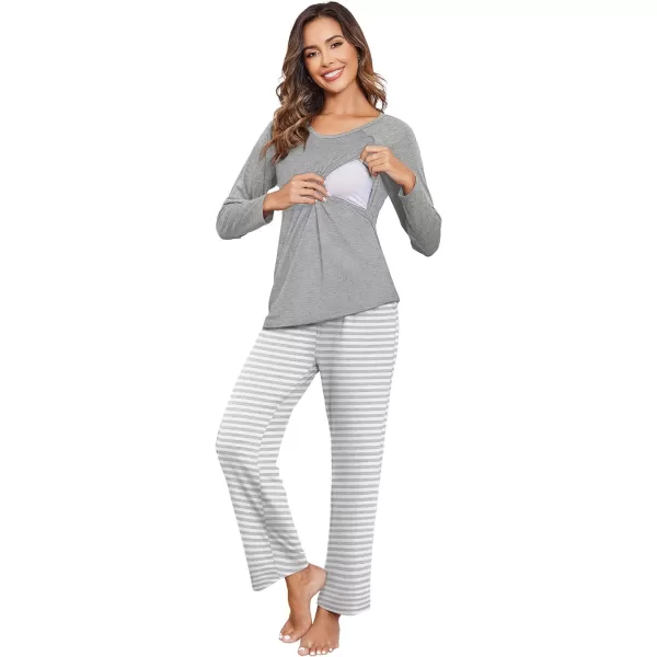 Ekouaer Maternity Pajama Sets Breastfeeding Sleepwear Double Layer Top  Bottom Pregnancy Pjs Nursing SetLight Gray Stripe