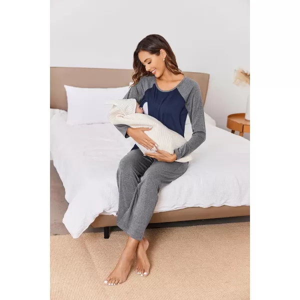 Ekouaer Maternity Pajama Sets Breastfeeding Sleepwear Double Layer Top  Bottom Pregnancy Pjs Nursing SetLight Grey Textile