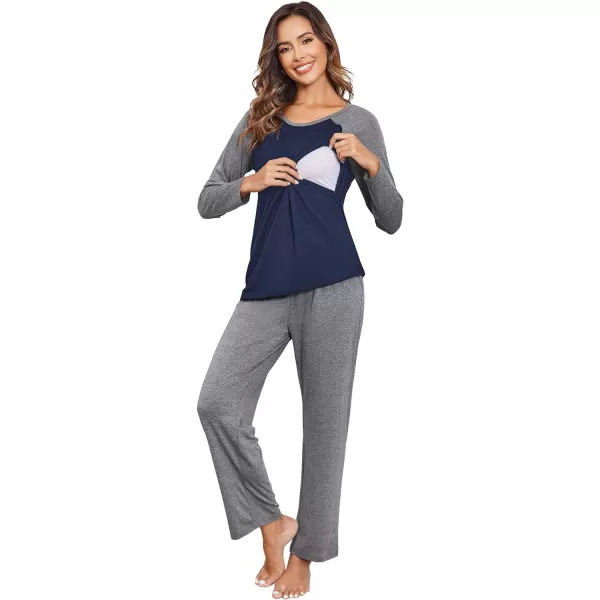 Ekouaer Maternity Pajama Sets Breastfeeding Sleepwear Double Layer Top  Bottom Pregnancy Pjs Nursing SetLight Grey Textile