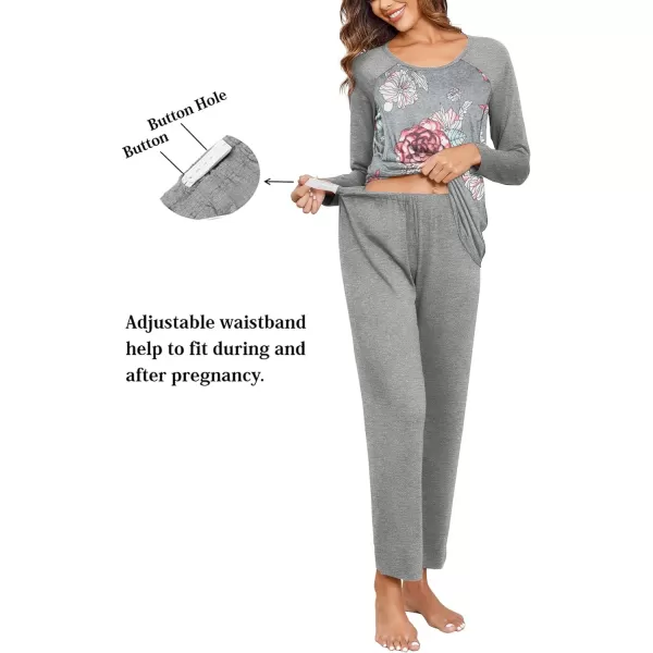 Ekouaer Maternity Pajama Sets Breastfeeding Sleepwear Double Layer Top  Bottom Pregnancy Pjs Nursing SetPattern1floral