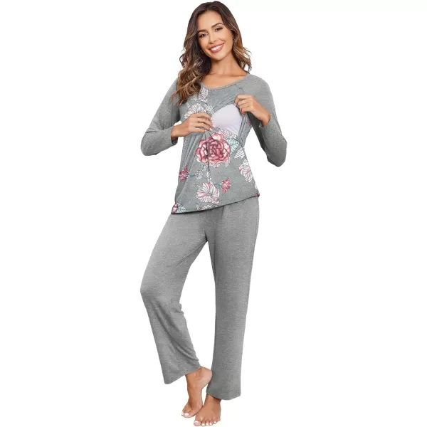 Ekouaer Maternity Pajama Sets Breastfeeding Sleepwear Double Layer Top  Bottom Pregnancy Pjs Nursing SetPattern1floral