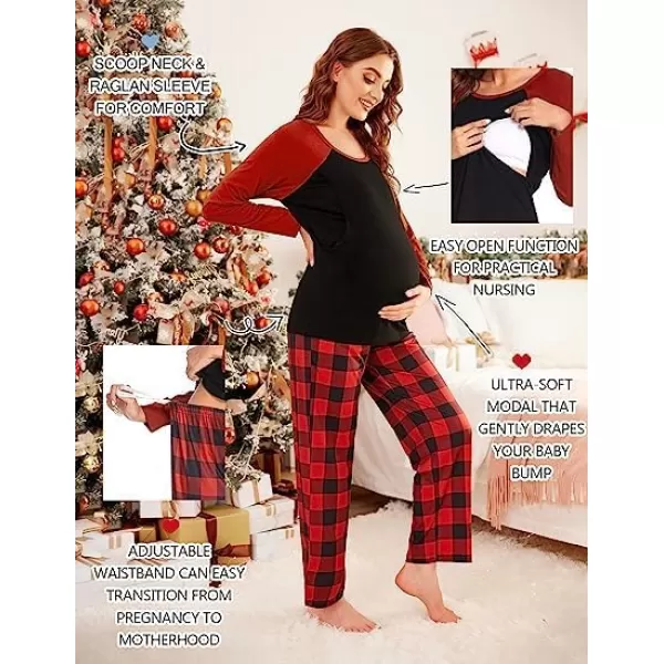 Ekouaer Maternity Pajama Sets Breastfeeding Sleepwear Double Layer Top  Bottom Pregnancy Pjs Nursing SetPattern3red Plaid