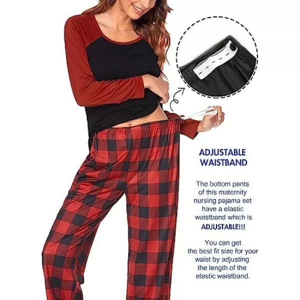 Ekouaer Maternity Pajama Sets Breastfeeding Sleepwear Double Layer Top  Bottom Pregnancy Pjs Nursing SetPattern3red Plaid