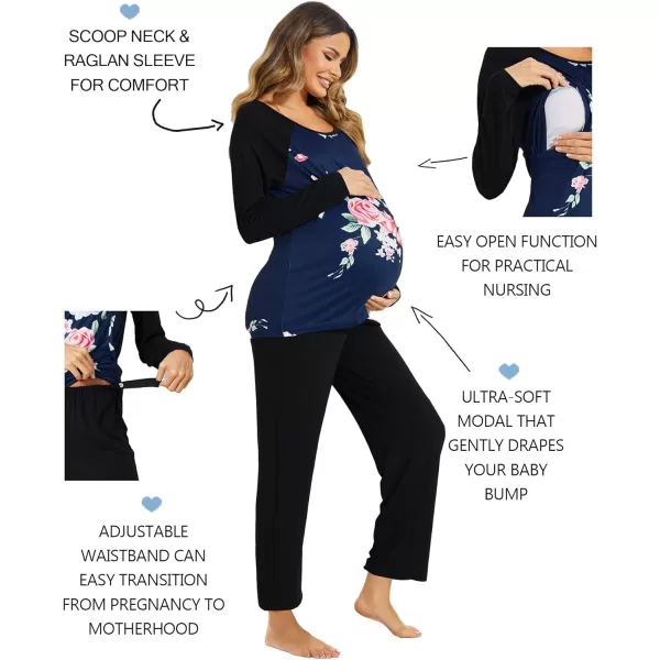 Ekouaer Maternity Pajama Sets Breastfeeding Sleepwear Double Layer Top amp Bottom Pregnancy Pjs Nursing SetPat5