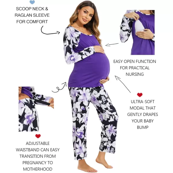 Ekouaer Maternity Pajama Sets Breastfeeding Sleepwear Double Layer Top amp Bottom Pregnancy Pjs Nursing SetPat6