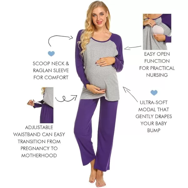 Ekouaer Maternity Pajama Sets Breastfeeding Sleepwear Double Layer Top amp Bottom Pregnancy Pjs Nursing SetPurple