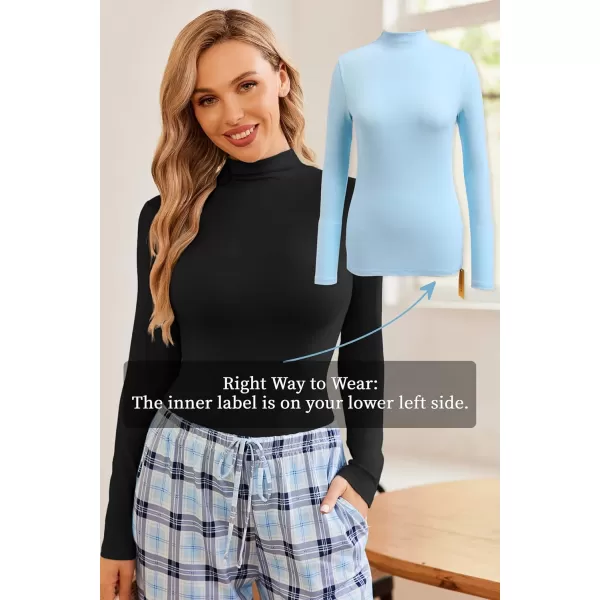 Ekouaer Turtleneck Shirt Women Long Sleeve Mock Neck Slim Fit Tops Thermal Base Layer Soft Lightweight Stretch UndershirtsBlack