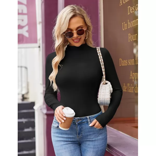 Ekouaer Turtleneck Shirt Women Long Sleeve Mock Neck Slim Fit Tops Thermal Base Layer Soft Lightweight Stretch UndershirtsBlack