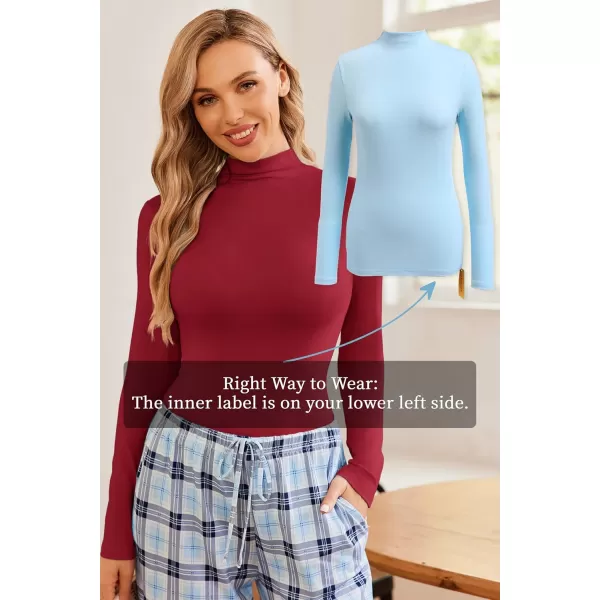 Ekouaer Turtleneck Shirt Women Long Sleeve Mock Neck Slim Fit Tops Thermal Base Layer Soft Lightweight Stretch UndershirtsDark Red