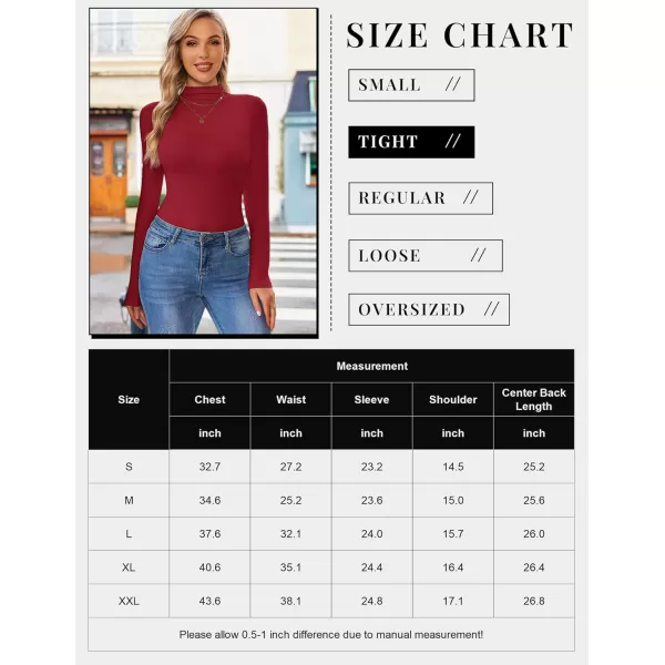 Ekouaer Turtleneck Shirt Women Long Sleeve Mock Neck Slim Fit Tops Thermal Base Layer Soft Lightweight Stretch UndershirtsDark Red