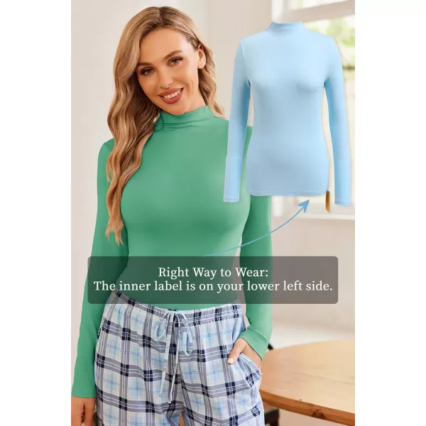 Ekouaer Turtleneck Shirt Women Long Sleeve Mock Neck Slim Fit Tops Thermal Base Layer Soft Lightweight Stretch UndershirtsGreen