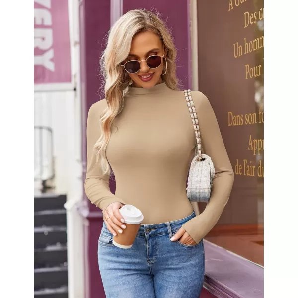 Ekouaer Turtleneck Shirt Women Long Sleeve Mock Neck Slim Fit Tops Thermal Base Layer Soft Lightweight Stretch UndershirtsKhaki