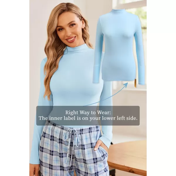 Ekouaer Turtleneck Shirt Women Long Sleeve Mock Neck Slim Fit Tops Thermal Base Layer Soft Lightweight Stretch UndershirtsLight Blue
