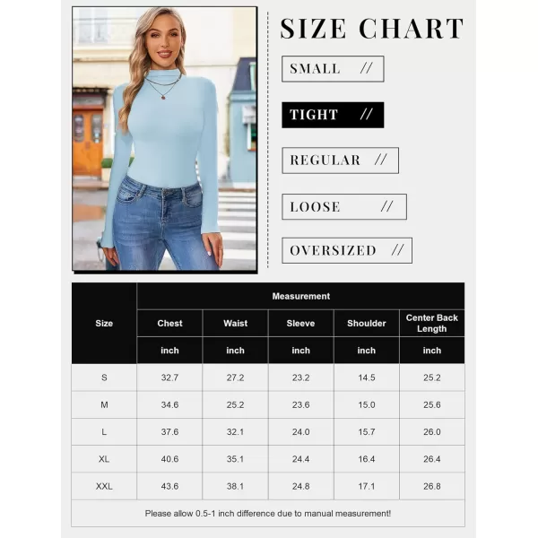 Ekouaer Turtleneck Shirt Women Long Sleeve Mock Neck Slim Fit Tops Thermal Base Layer Soft Lightweight Stretch UndershirtsLight Blue