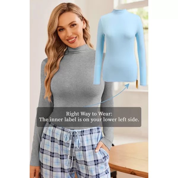 Ekouaer Turtleneck Shirt Women Long Sleeve Mock Neck Slim Fit Tops Thermal Base Layer Soft Lightweight Stretch UndershirtsLight Gray
