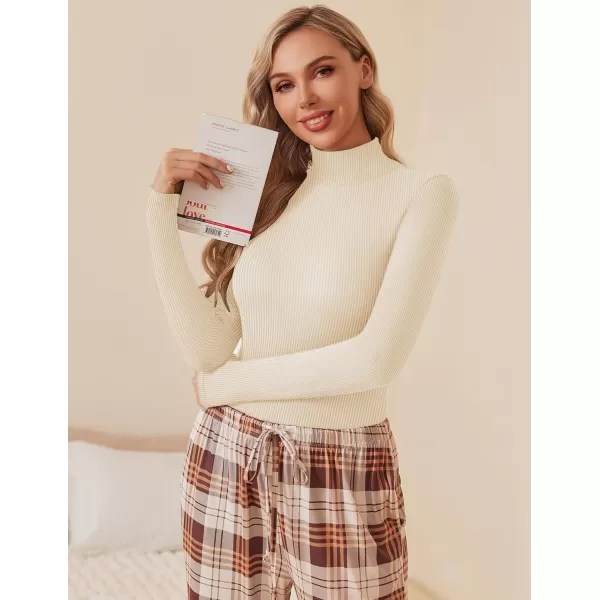 Ekouaer Women Turtleneck Shirt Long Sleeve Layer Tops Basic Ribbed Tees Soft Stretch Thermal Undershirts Lightweight BlouseBeige