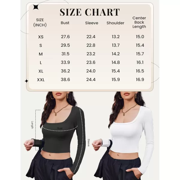 Ekouaer Womens 3 Pack Long Sleeve Crop Tops Square Neck Ribbed Slim Fitted Base Layer Basic Shirt Thermal Undershirts XSXXLBlackWhiteNavy