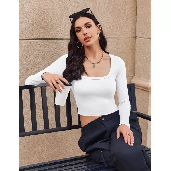 Ekouaer Womens 3 Pack Long Sleeve Crop Tops Square Neck Ribbed Slim Fitted Base Layer Basic Shirt Thermal Undershirts XSXXLBlackWhiteNavy
