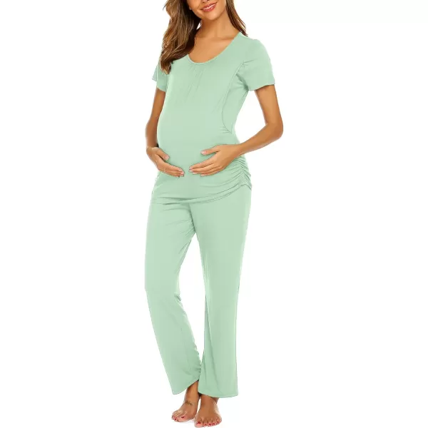 Ekouaer Womens Maternity Nursing Pajama Set Breastfeeding Sleepwear Set Double Layer Short Sleeve Top amp Pants Pregnancy PJSA Mintgreen