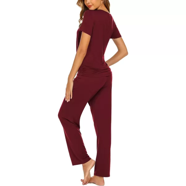 Ekouaer Womens Maternity Nursing Pajama Set Breastfeeding Sleepwear Set Double Layer Short Sleeve Top amp Pants Pregnancy PJSAwine Red