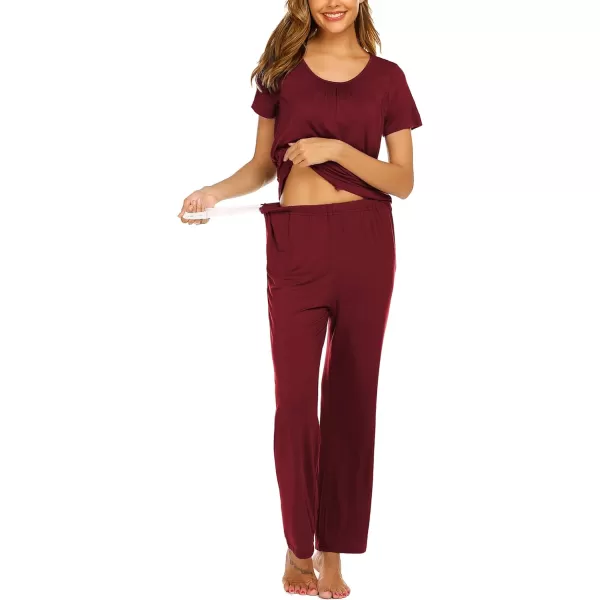 Ekouaer Womens Maternity Nursing Pajama Set Breastfeeding Sleepwear Set Double Layer Short Sleeve Top amp Pants Pregnancy PJSAwine Red