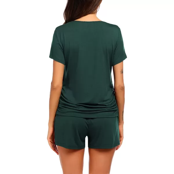 Ekouaer Womens Maternity Nursing Pajama Set Breastfeeding Sleepwear Set Double Layer Short Sleeve Top amp Pants Pregnancy PJSB2pc BlackDark Green