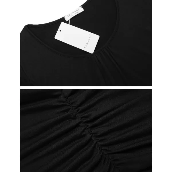 Ekouaer Womens Maternity Nursing Pajama Set Breastfeeding Sleepwear Set Double Layer Short Sleeve Top amp Pants Pregnancy PJSB2pc BlackDark Green