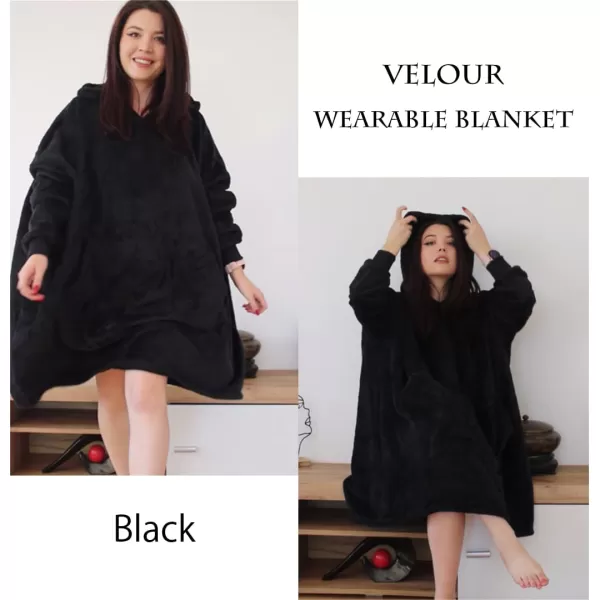 Ekouaer Womens Oversized Hooded Bathrobe Plush Soft Warm Robe Sherpa Wearable Blanket with Giant Pockets One Size Fits AllBlack