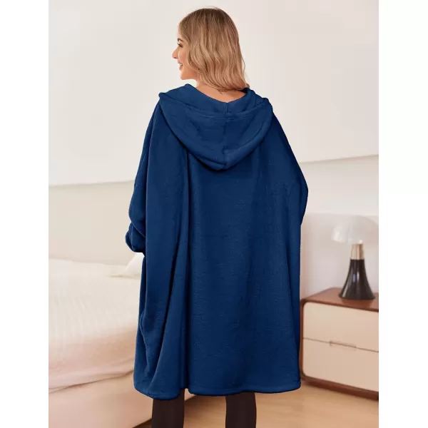 Ekouaer Womens Oversized Hooded Bathrobe Plush Soft Warm Robe Sherpa Wearable Blanket with Giant Pockets One Size Fits AllBlue