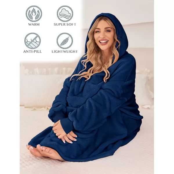 Ekouaer Womens Oversized Hooded Bathrobe Plush Soft Warm Robe Sherpa Wearable Blanket with Giant Pockets One Size Fits AllBlue