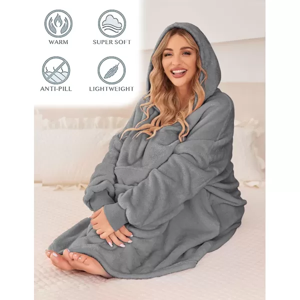 Ekouaer Womens Oversized Hooded Bathrobe Plush Soft Warm Robe Sherpa Wearable Blanket with Giant Pockets One Size Fits AllDeep Grey