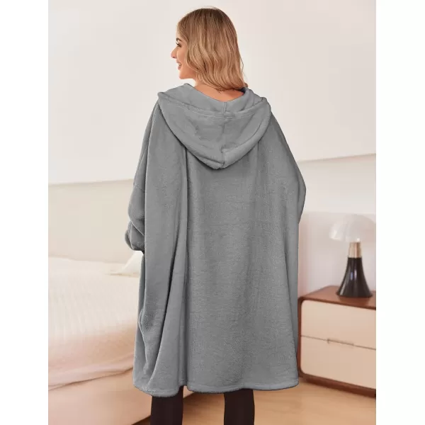 Ekouaer Womens Oversized Hooded Bathrobe Plush Soft Warm Robe Sherpa Wearable Blanket with Giant Pockets One Size Fits AllDeep Grey