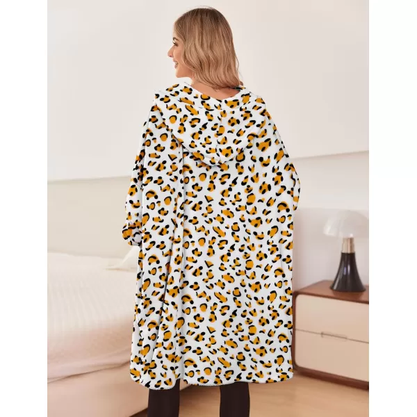 Ekouaer Womens Oversized Hooded Bathrobe Plush Soft Warm Robe Sherpa Wearable Blanket with Giant Pockets One Size Fits AllLeopard Print