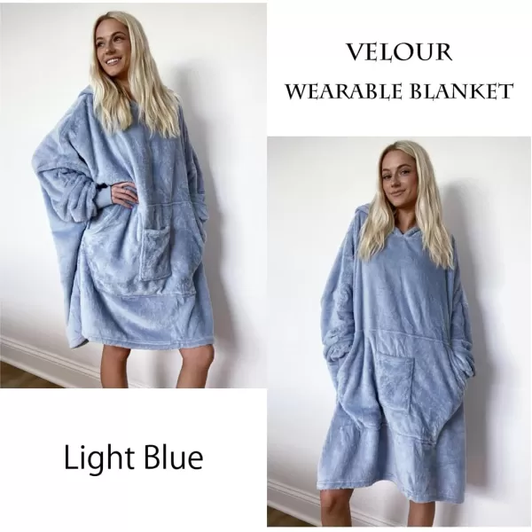 Ekouaer Womens Oversized Hooded Bathrobe Plush Soft Warm Robe Sherpa Wearable Blanket with Giant Pockets One Size Fits AllLight Blue