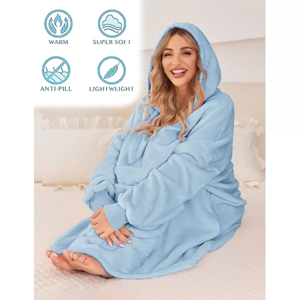 Ekouaer Womens Oversized Hooded Bathrobe Plush Soft Warm Robe Sherpa Wearable Blanket with Giant Pockets One Size Fits AllLight Blue