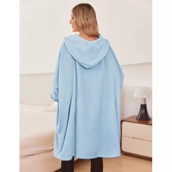 Ekouaer Womens Oversized Hooded Bathrobe Plush Soft Warm Robe Sherpa Wearable Blanket with Giant Pockets One Size Fits AllLight Blue