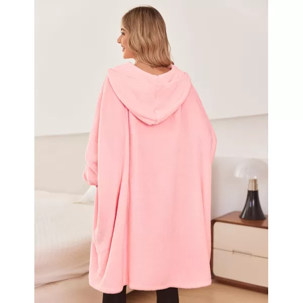 Ekouaer Womens Oversized Hooded Bathrobe Plush Soft Warm Robe Sherpa Wearable Blanket with Giant Pockets One Size Fits AllLight Pink