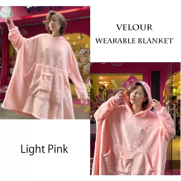 Ekouaer Womens Oversized Hooded Bathrobe Plush Soft Warm Robe Sherpa Wearable Blanket with Giant Pockets One Size Fits AllLight Pink