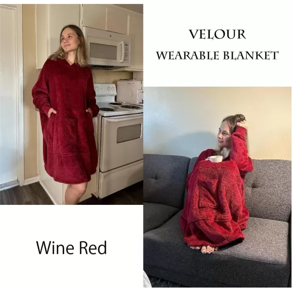 Ekouaer Womens Oversized Hooded Bathrobe Plush Soft Warm Robe Sherpa Wearable Blanket with Giant Pockets One Size Fits AllWine Red