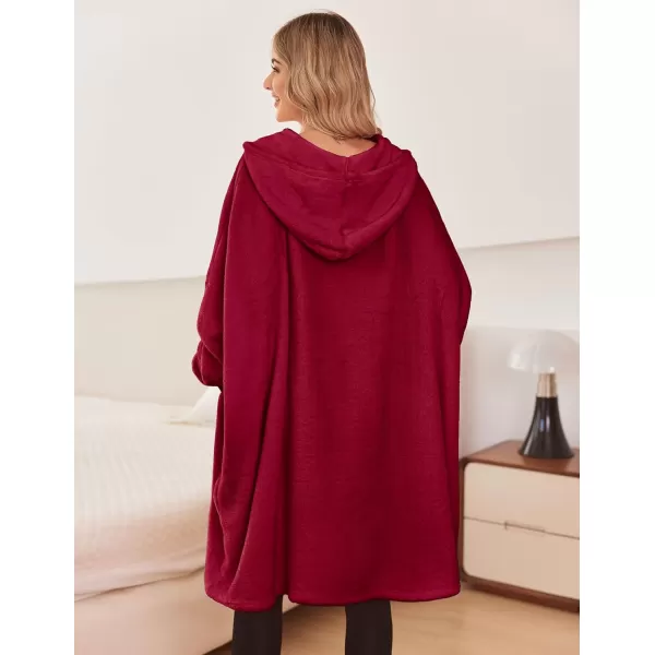 Ekouaer Womens Oversized Hooded Bathrobe Plush Soft Warm Robe Sherpa Wearable Blanket with Giant Pockets One Size Fits AllWine Red