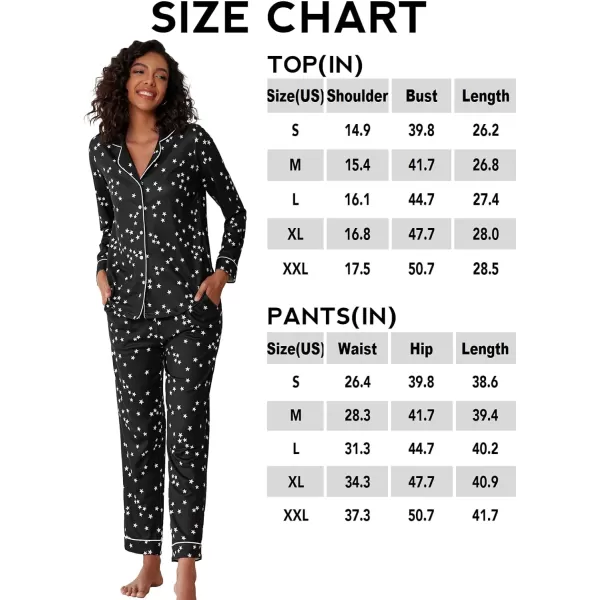 Ekouaer Womens Pajamas Long Sleeve Sleepwear Casual Button Down Loungewear Soft Pjs Set SXXLBlack With Stars