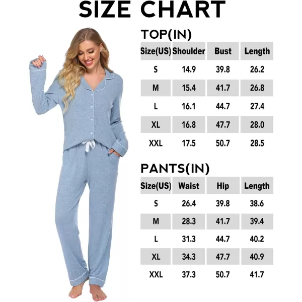 Ekouaer Womens Pajamas Long Sleeve Sleepwear Casual Button Down Loungewear Soft Pjs Set SXXLBlue