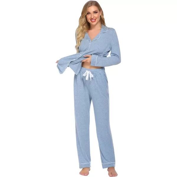 Ekouaer Womens Pajamas Long Sleeve Sleepwear Casual Button Down Loungewear Soft Pjs Set SXXLBlue