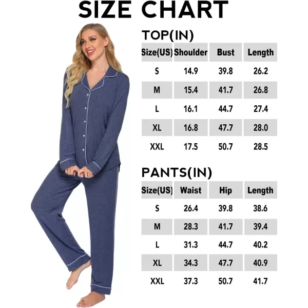 Ekouaer Womens Pajamas Long Sleeve Sleepwear Casual Button Down Loungewear Soft Pjs Set SXXLDark Blue