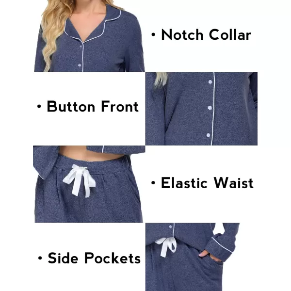 Ekouaer Womens Pajamas Long Sleeve Sleepwear Casual Button Down Loungewear Soft Pjs Set SXXLDark Blue