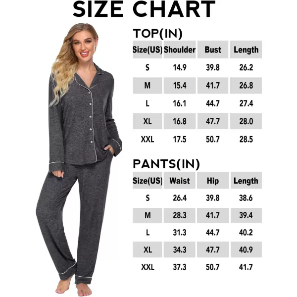 Ekouaer Womens Pajamas Long Sleeve Sleepwear Casual Button Down Loungewear Soft Pjs Set SXXLDark Grey