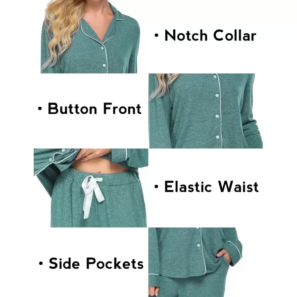 Ekouaer Womens Pajamas Long Sleeve Sleepwear Casual Button Down Loungewear Soft Pjs Set SXXLGreen